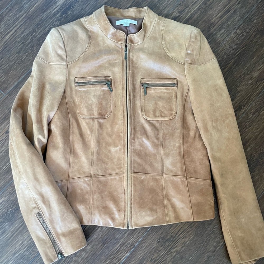 Caslon Genuine Brown Leather Jacket